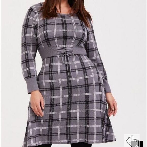 Torrid grey plaid sweater knit corset skater dress, 00 (M/10) - Picture 1 of 7